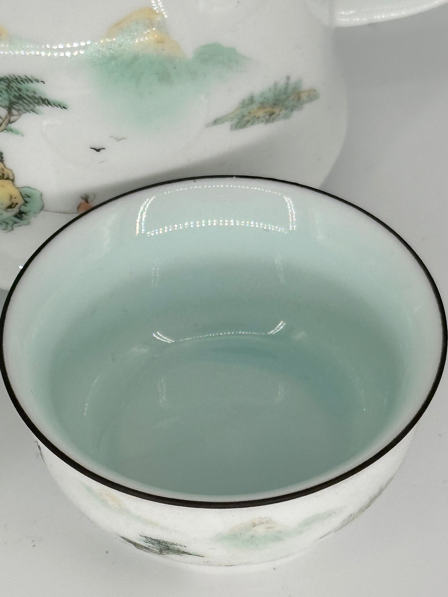 Jade Tree & Mountain 10 pieces Porcelain Tea Set