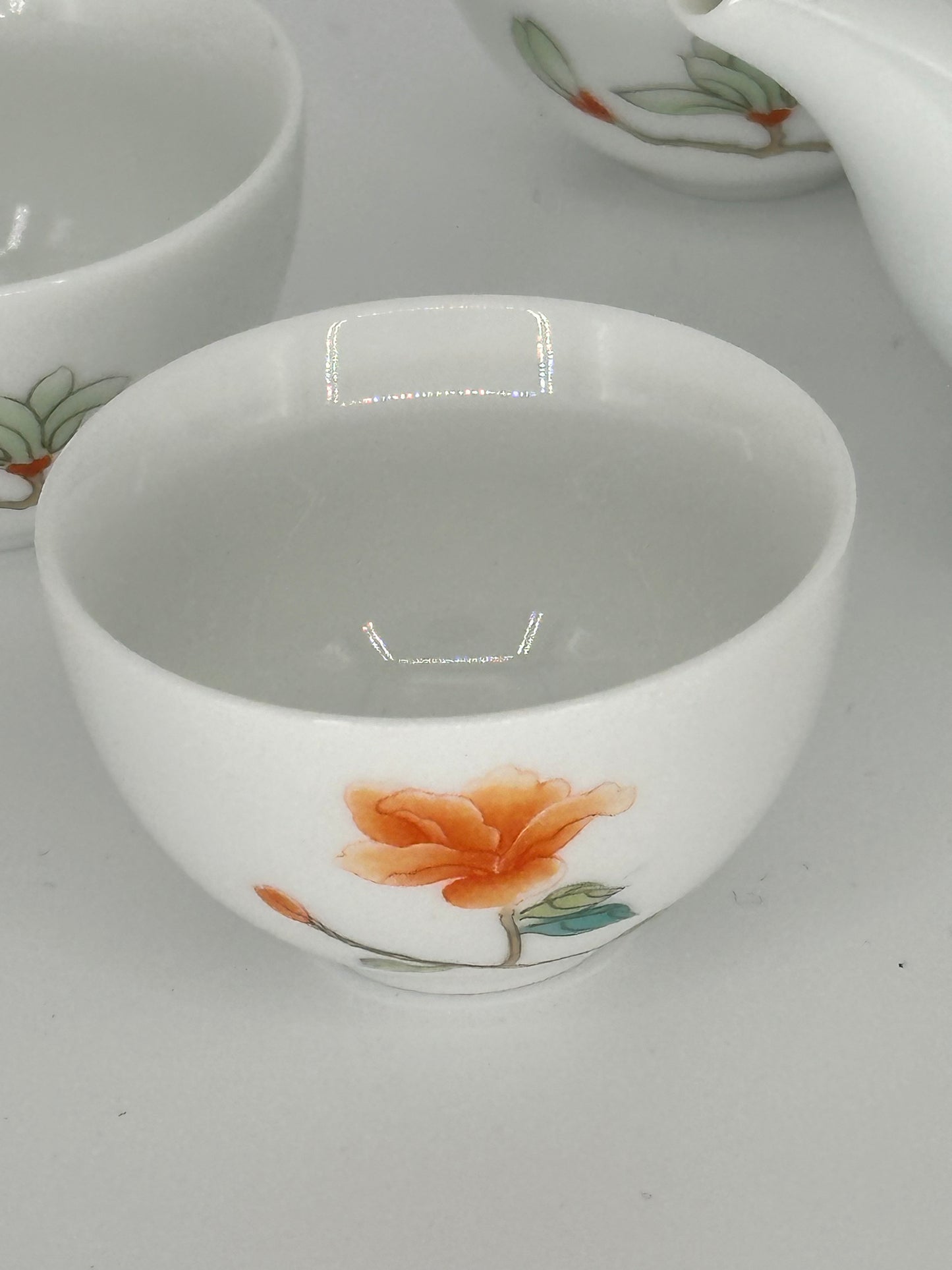 Orange & Blue Flowers Porcelain 10 pieces Tea Set