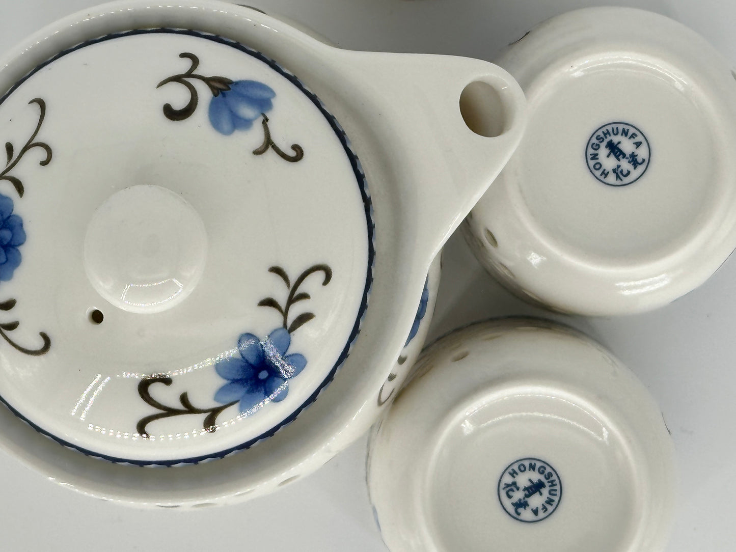 Dotted Blue Flowers Porcelain 8 Pieces Tea Set