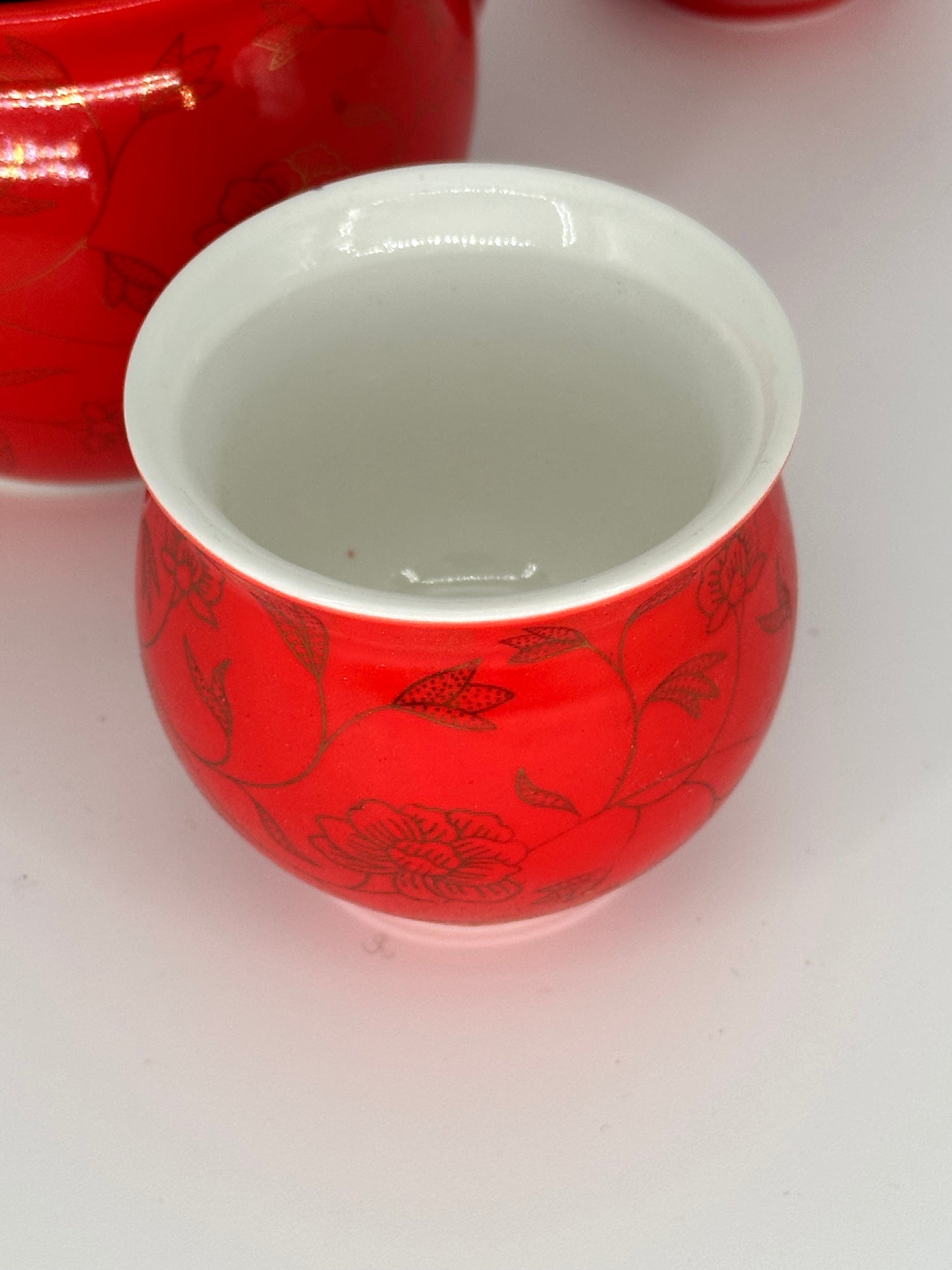 Red Porcelain 7 Pieces Tea Set
