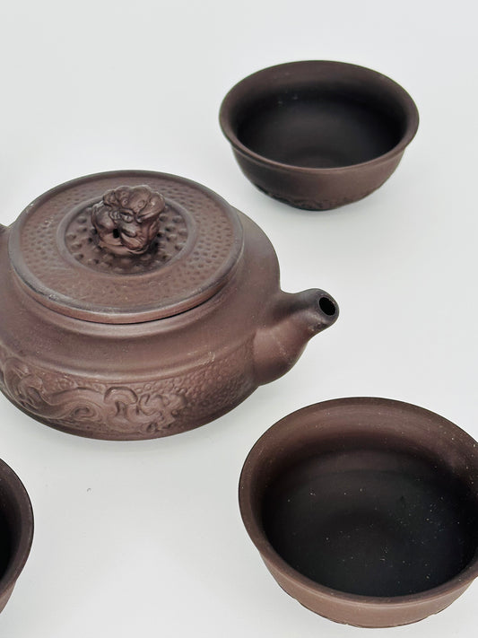 Clay Dragon Figure 5 pieces Tea Pot Set