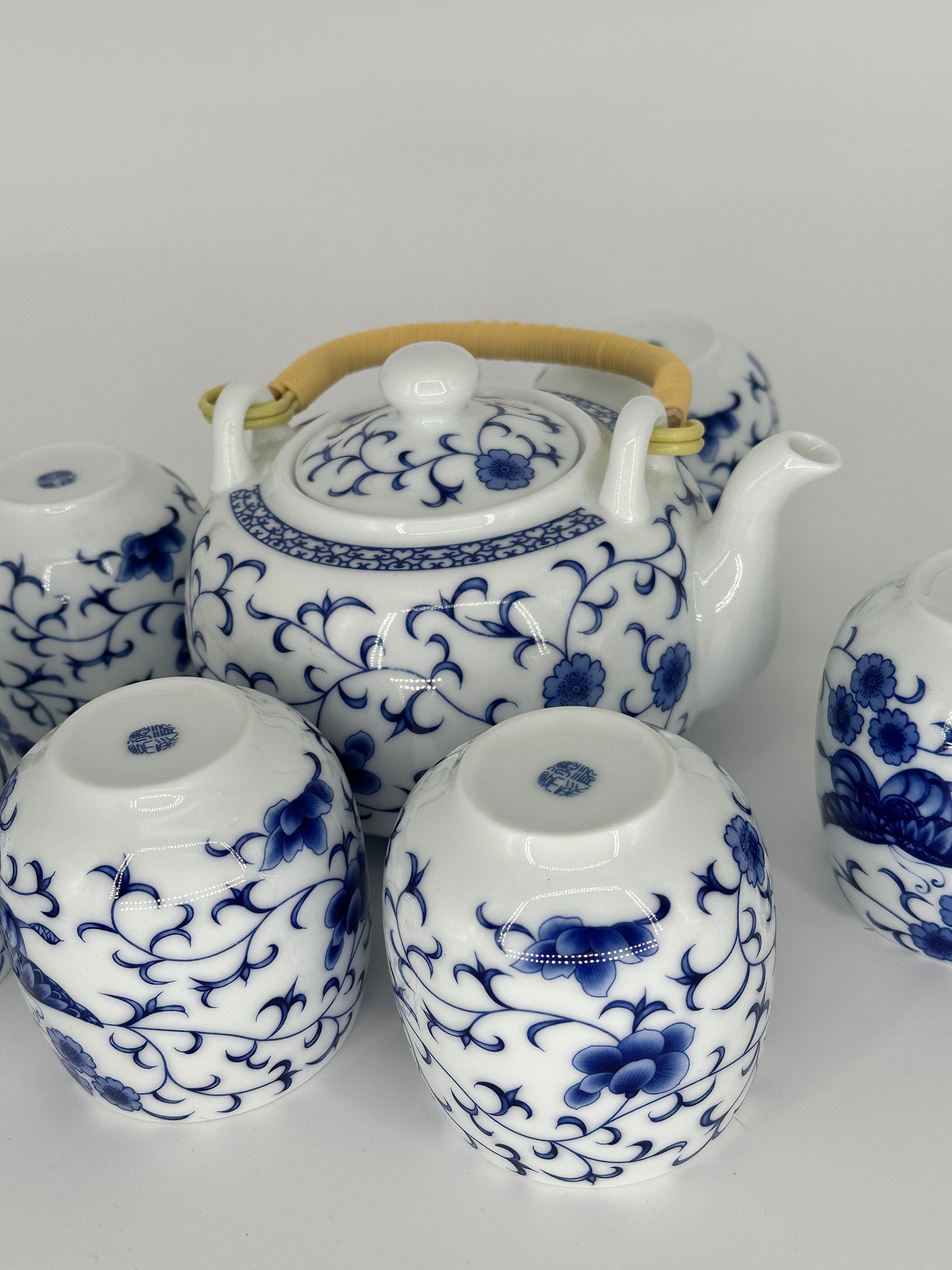 Blue Flowers Porcelain 7 Pieces Tea Set