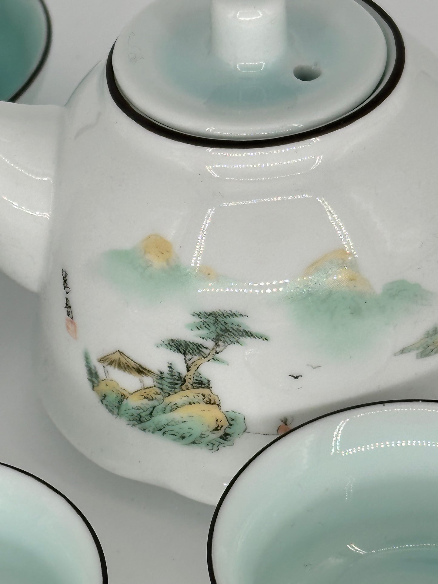 Jade Tree & Mountain 10 pieces Porcelain Tea Set