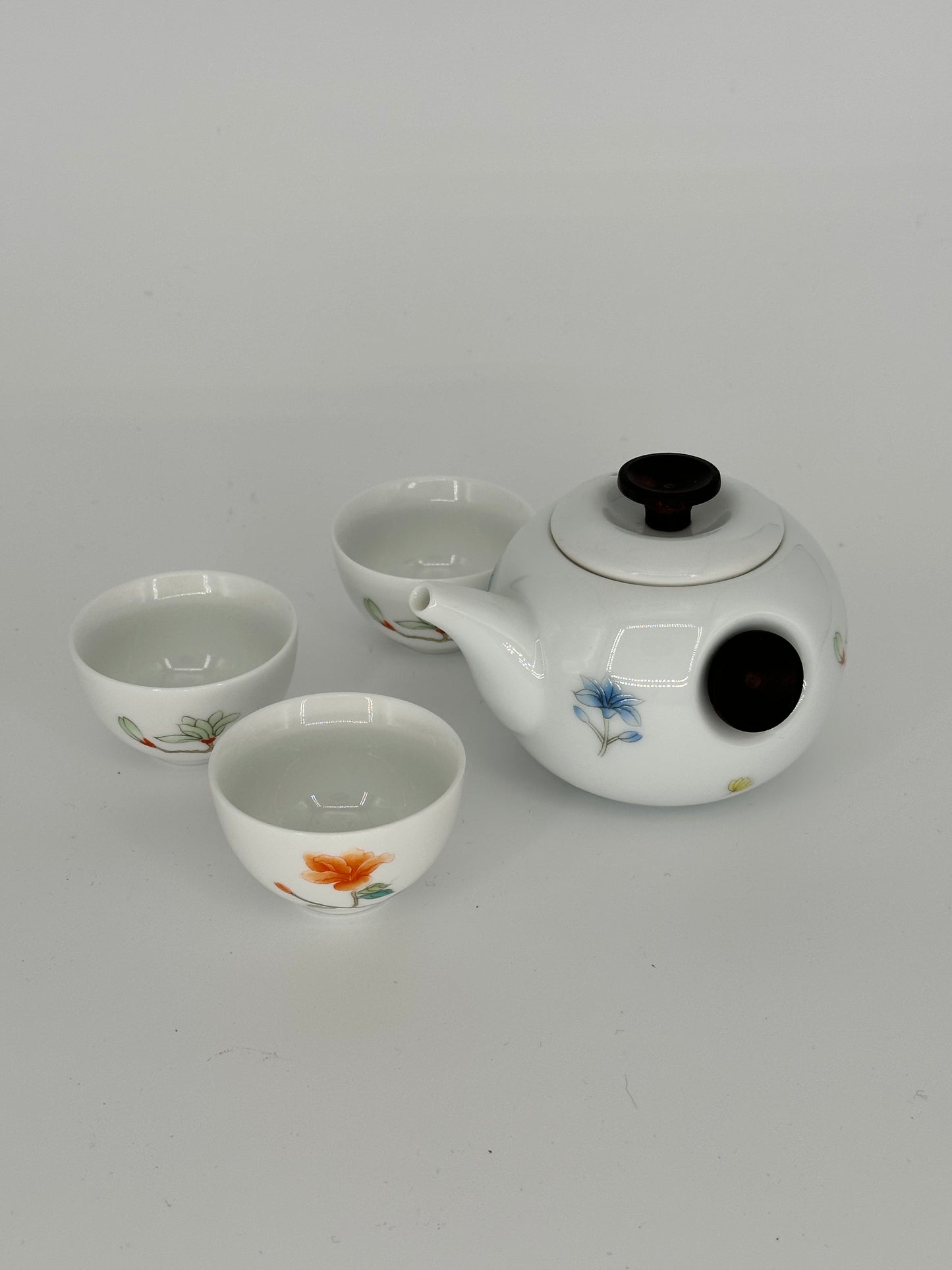 Orange & Blue Flowers Porcelain 10 pieces Tea Set
